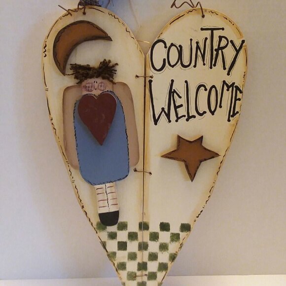 Country Welcome Heart Shaped Decor - Picture 1 of 4